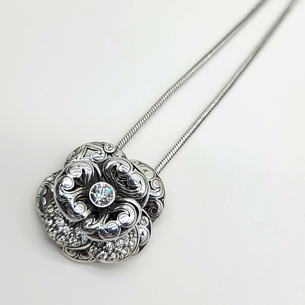 Brighton "SERENE ROSE" Multi-Layered Flower Pend w Swarovski Crystals & Scrolls! - Picture 2 of 13